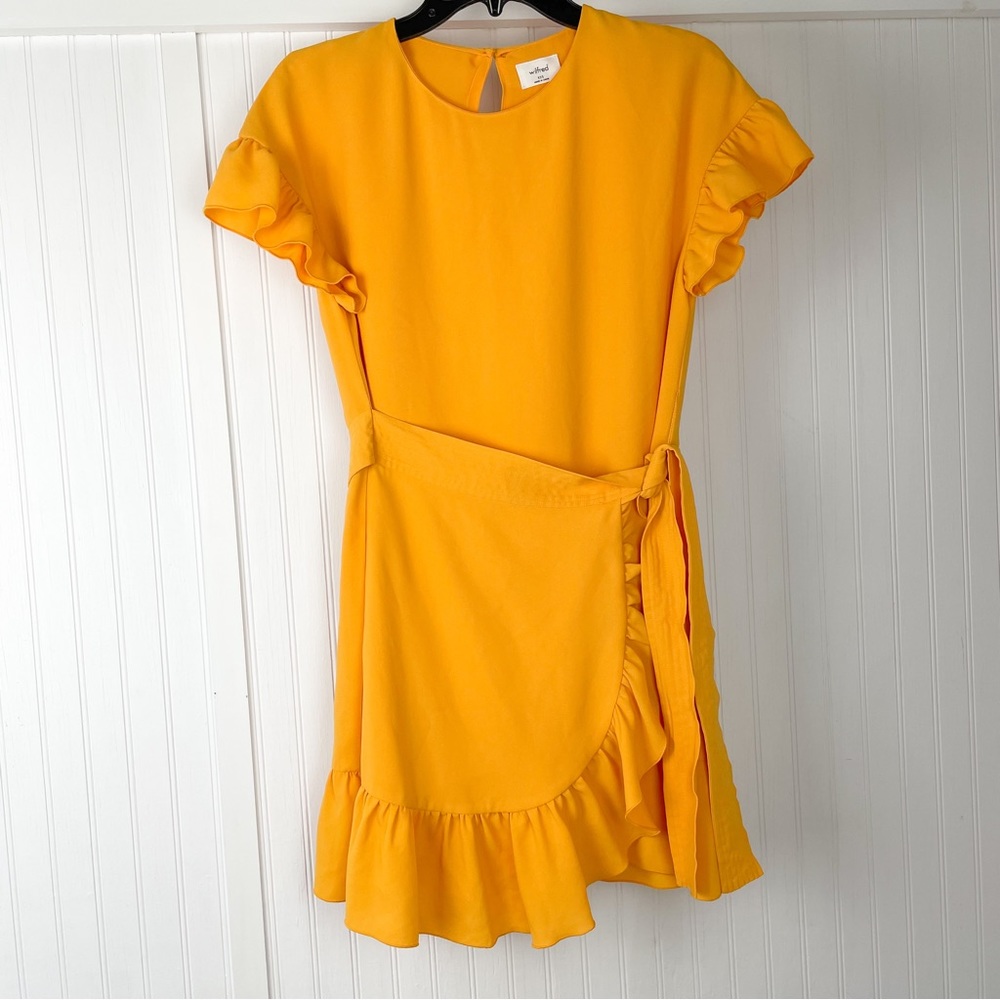 WILFRED ARITIZIA Ninette Dress Wrap Yellow Size XXS Ruffle